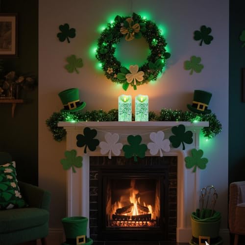 Image of 2PC St Patricks Day Flameless Candles, Shamrock Candles with Remote & Timer