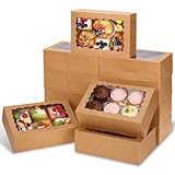 Moretoes 45pcs Cookie Boxes with Window, 9x6x3 Inch Brown Auto-Popup Bakery Boxes, Pastry Containers for Chocolate Covered Strawberries, Candy, Muffins, Donuts