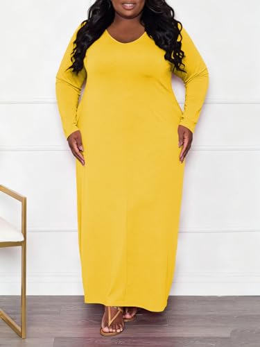 Image of TOPSRANI Womens Plus Size Maxi Dresses for Women Oversize Casual Short Sleeve V Neck Loose Plain Solid Trendy Summer Dress