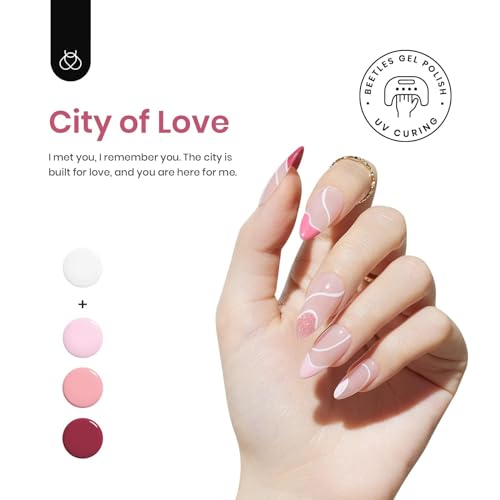 Image of Beetles Pink Gel Polish White French Gel Nail Polish Set, 6 Pcs Pink Rose Glitter City of Love Collection, 5 Colors Gel & 1 Pcs Liner Polish Soak Off Uv Lamp Nails Art Design Manicure Gifts for Women