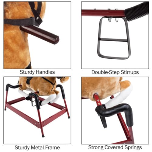 Spring Rocking Horse Plush Ride on Toy with Adjustable Foot Stirrups and Sounds for Toddlers to 5 Years Old by Happy Trails - Brown - Thumbnail 2