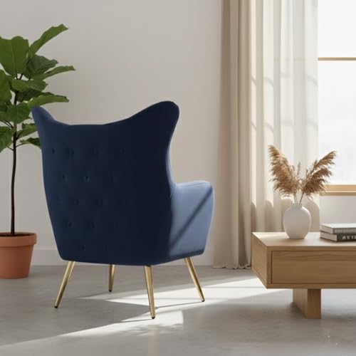 Image of Lakdi The Furniture Luxury Wingback Lounge Chair with Upholstered Velvet & Gold Legs, Modern Glam Tufted Accent Chair for Living Room & Bedroom | 5 Years Warranty | Free Assembly - 15185257