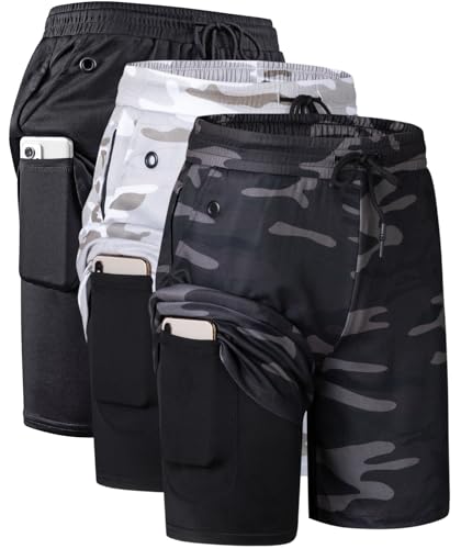 Image of JWJ Men's 2 in 1 Workout Running Shorts 7 Inch Lightweight Athletic Gym Shorts with Compression Liner