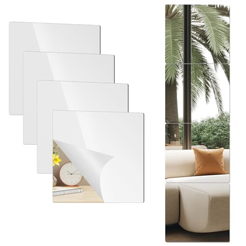 Image of 8 Pieces 14 x 12 Inch Shatterproof Acrylic Mirror Tiles - Self Adhesive Unbreakable Wall Mirrors for Kids Toddlers Bedroom Bathroom and Home Gym - Flexible
