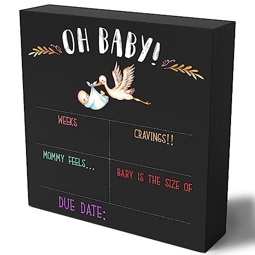 Image of Woght Funny Pregnancy Announcement Chalkboard Wooden Box Sign Plaque Baby is the Size of an Acorn Squash Wood Box Sign Rustic Art Home Shelf Desk Decor 5 X 5 Inches