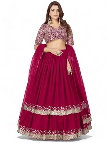 Image of Zeel Clothing Women's Sequins Embroidered Georgette New Semi-stitched Lehenga Choli Set With Dupatta (50666-Womens-Lehenga-Choli-Latest)