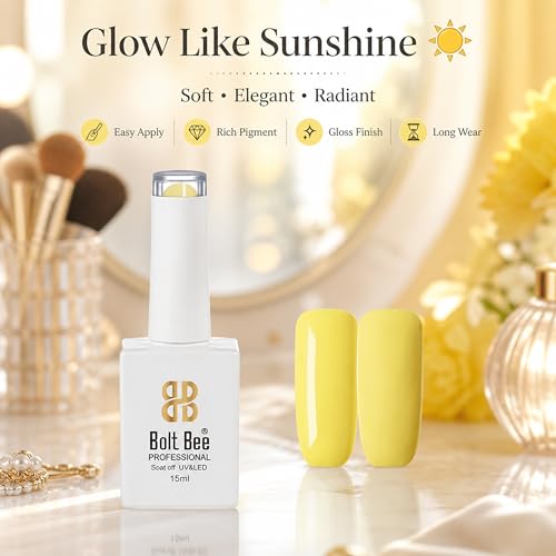 Image of Bolt Bee Pastel Yellow Color Gel Nail Polish Soak Off UV Gel 15ML DIY at Home Manicure Salon Nail Art