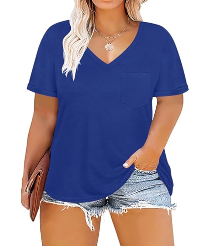 Image of TIYOMI Plus Size Tops for Women V Neck Tshirts Basic Tunic Casual Hawaii Floral Tie Dye Camo Summer Short Sleeve Tee XL-5XL