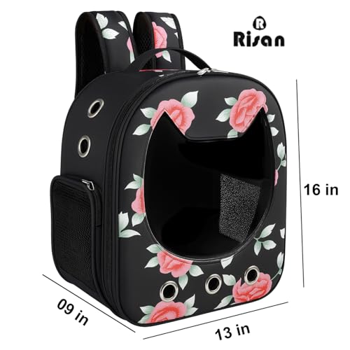 Image of Risan Pets Pet Backpack Transparent Cat & Small Dog Puppy Kitty Shihtzu Carriers for Breathable Airline Travel Approved Air Ventilation Backpack Size 16x 13 x 9 inch (Black)