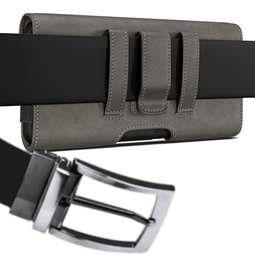 Image of PiTau Holster for iPhone SE 8 7 6s 6, Premium Cell Phone Belt Holder Case with Clip Loops ID Card Carrying Pouch Cover for Men, (Fits Apple Phone with Case on) Pewter Small