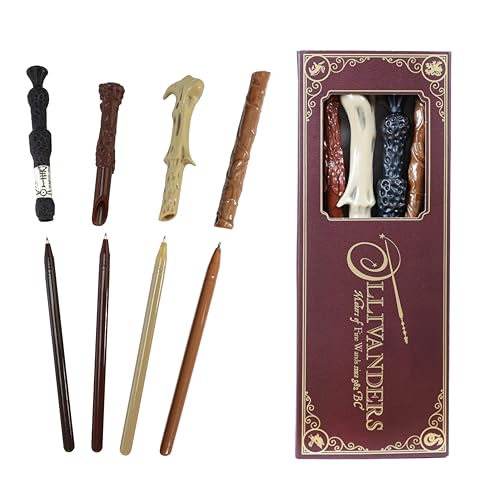 Image of Harry Potter Wand Pen Set of 4 - Harry, Hermione, Dumbledore, Voldemort Quad Wand Pack - Licensed Merchandise -Stationery Gifts
