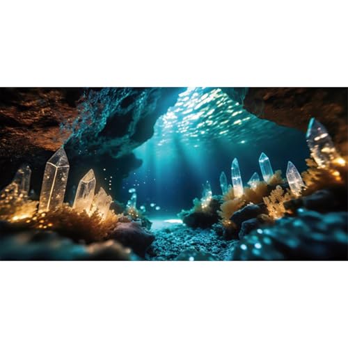 AWERT 48x18 inches Fantasy Garden Aquarium Background Under The Sea Background Sunshine Underwater Bubble Coral Rock Crystal Climbing Pet Background Decoration