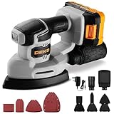 Cordless Mouse Sander for Wood: DEKOPRO 20V Detail Sander with Dust Collector and Battery 13000 RPM, 3 Additional Attachments 12PCS Sandpapers - Compact & Ideal for Tight Space Sanding