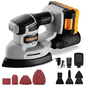 Cordless Detail Sander: DEKOPRO 20V Sander with Dust Collector, 13000RPM with 15 Sandpapers, Battery and Charger Included, Ideal for Sanding Machine in Tight Spaces and Home Decoration Projects