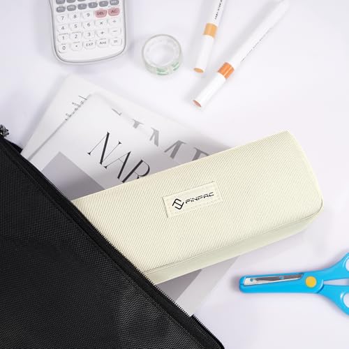 Image of FINPAC Pencil Case, Corduroy Aesthetic Makeup Bag, Cute Kawaii Pen Bag Pouch Holder Box Organize for Study, Office, or Travel (Beige)