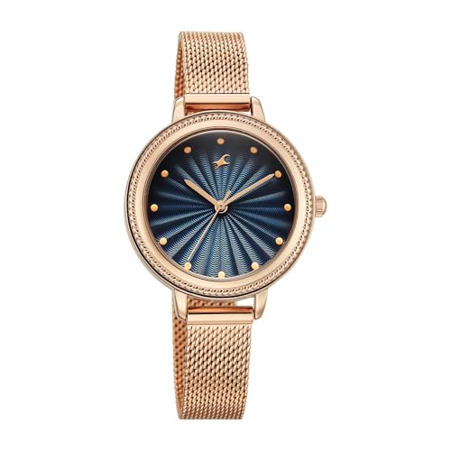 Image of Fastrack Stunners X Quartz Analog with Dark Blue Dial Rose Gold Stainless Steel Strap Watch for Girls - 68048WM03