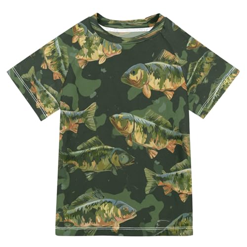 Boys Short Sleeve T-Shirts Carp Fish Camo Rashguard Kids Swim Shirts Sun UPF 50+