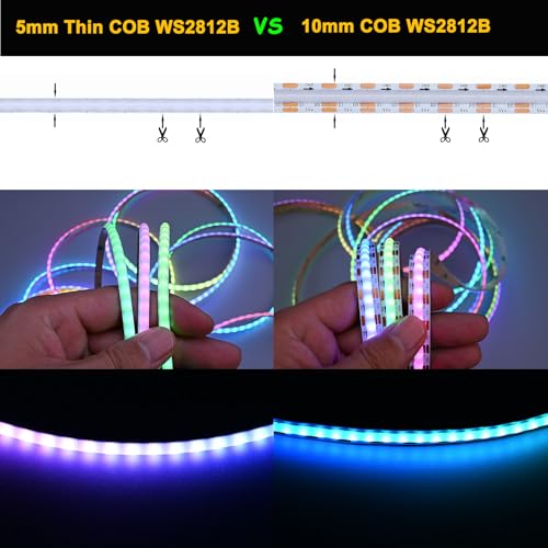 TOPAI 5V COB WS2812B LED Strip 5mm Ultra Thin 5M RGB Smart IC Individually Addressable 160LEDs/M, Flexible LED Tape Adhesive Cuttable for TV Backlighting, Room, PC Lighting - Image 5
