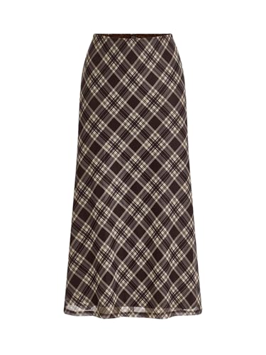 Verdusa Women's Plus Size Plaid Skirt High Rise A Line Mesh Long Skirt
