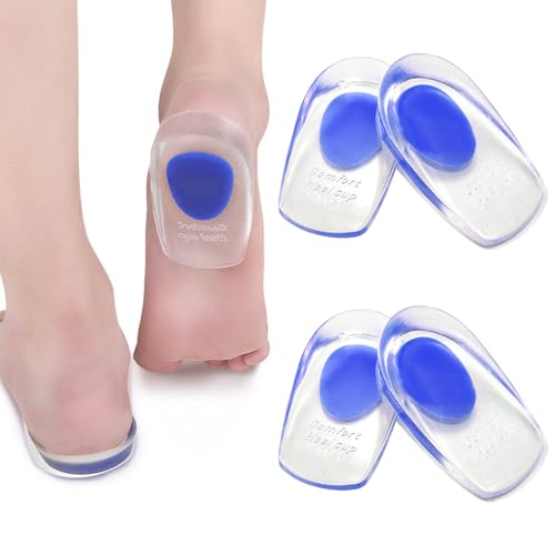 2 Pairs Gel Heel Cups Silicone Invisible Transparent Gel Heel Pads Heels Cup Pads Reusable Heels Cups and Cushions Absorbing Support Heels Shoe Inserts for Women Men