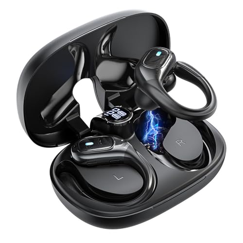 Fone de Ouvido Bluetooth 5.3 Esportivo com Gancho, Bateria 75H e Display LED, Som Hi-Fi com Microfone, IPX7 Resistente a Suor para Corrida e Academia (Preto)