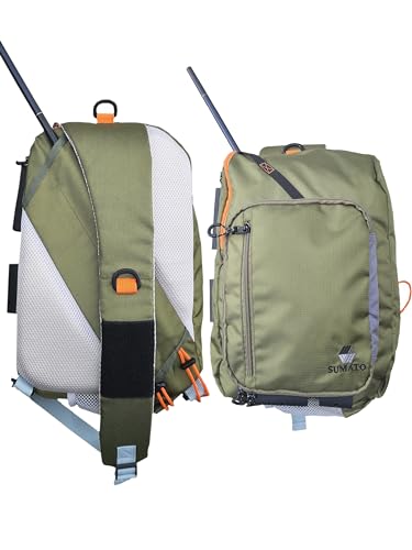 SUMATO Fly Fishing Tenkara Sling Pack with Dual Rod Quiver - 5 Pocket Storage - Lightweight & Comfortable - Unisex - Multi-Use Outdoor Adjustable Backpack