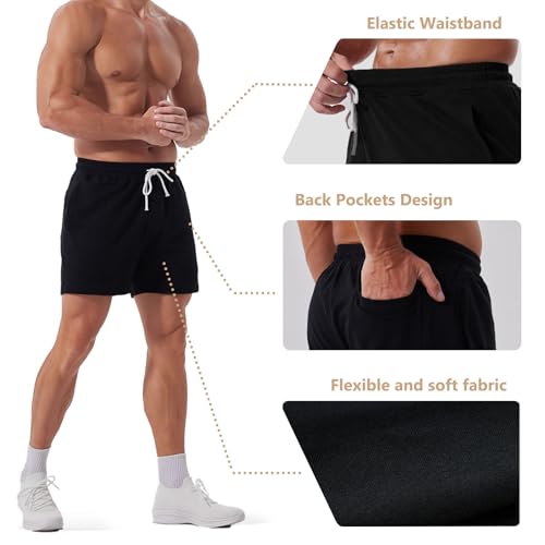 Jeixopu Mens Athletic Gym Shorts 5" Cotton Jogger Workout Casual Lounge Sweat Shorts with Pockets (Black-L) - image 4
