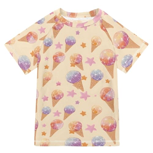 ALAZA Kids Rash Guard Girls Toddler Swim Shirts Short Sleeve Ice Cream Cute UPF 50+ 3T