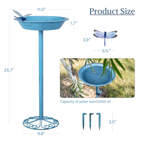 Bird-Baths-for-Outdoors-12-Inch-Outdoor-Garden-Bird-Feeder-Metal-Birdbath-for-Backyard-Birding-Freestanding-for-Garden-Yard-and-Lawn-Decoration-Blue Bird Baths for Outdoors 12 Inch Outdoor Garden Bird Feeder Metal Birdbath for Backyard Birding Freestanding for Garden Yard and Lawn Decoration Blue
