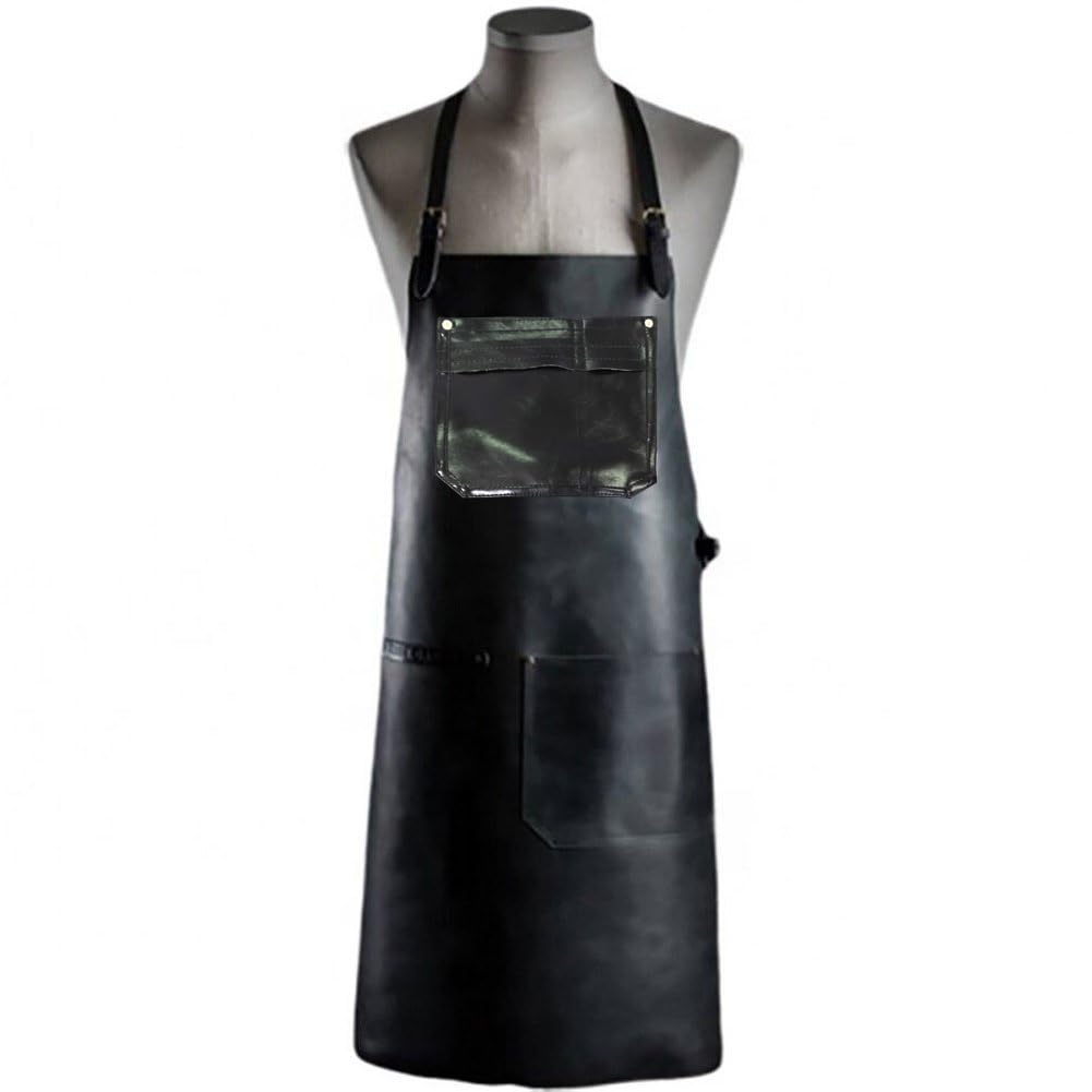 Delantal De Cuero PU, Delantal De Cocina Ligero, Delantal con Pechera Larga, Ropa De Trabajo Impermeable para Cocina Casera Y Limpieza De Cocina