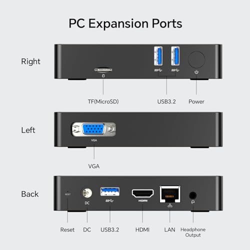 TECLAST N10 Mini PC, 6GB DDR4 128GB Intel N4000 (hasta 2,6 GHz) Mini Ordenador, 4K Dual Display UHD Mini Ordenador de Sobremesa, M.2 SATA SSD Up to 1TB TF, HDMI/VGA/RJ45/Wi-FI 2.4G&5G/BT 5.0/USB3.2x3