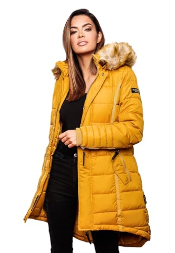 Navahoo Papaya Damen Winter Jacke Steppjacke Mantel Parka gesteppt warm B374 [B374-Papaya-Gelb-Gr.S]
