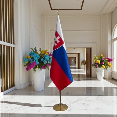 Drapeau Slovaquie intérieur mât pied inox pour bureau et école