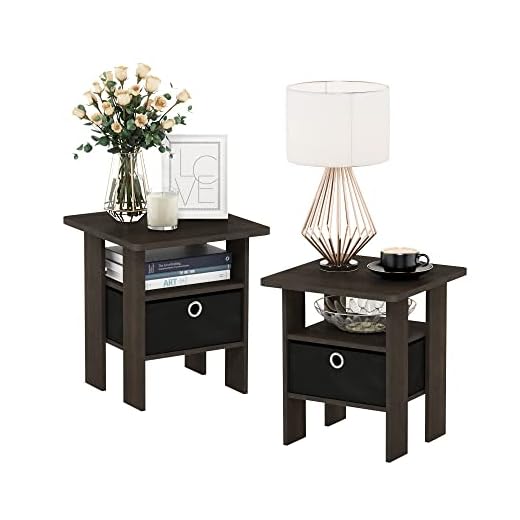 Furinno Andrey Mesita De Noche, Madera compuesta, Marrón Oscuro/Negro, 39.37 x 39.37 x 44.45 cm