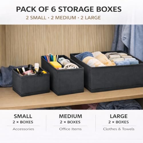 Image of PulGos ๐๐ฉ๐๐ฌ Foldable Drawer Organizer Box | Closet Storage Bins |Undergarments, Stationery & Accessories | Multipurpose Fabric Boxes for Clothes, Wardrobe, Almirah, Cupboard, home & Office Use