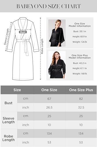 Babeyond Satin Kimono Robe Silky Long Bridesmaid Wedding Lightweight Bath Robe With Lace Trim thumb #5