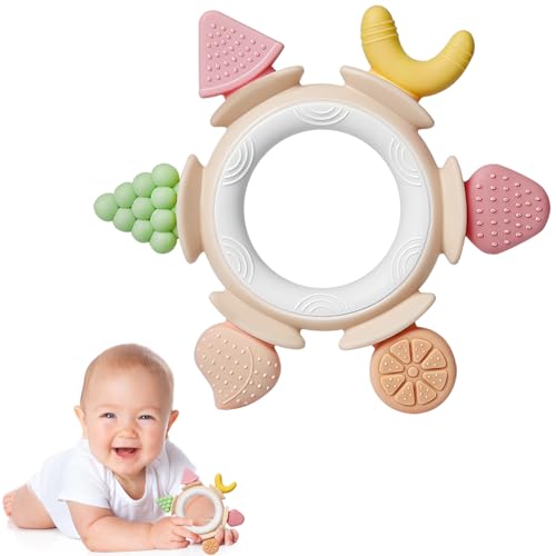 Image of Hooku Silicone Teethers for Babies 6-12 Months, Teething Toys for Babies 0-6 Months, Baby Fruit Teethering Rings, BPA Free Baby Chew Toys, Infants Gifts