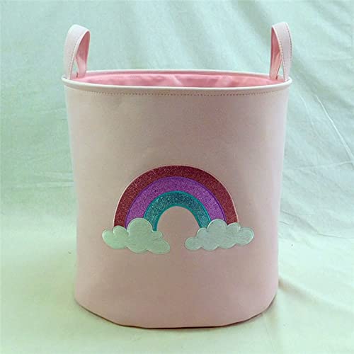 ZJF Household Foldable Dirty Laundry Basket Canvas Storage Basket Bucket Creative Children's Toy Storage Bucket1PC (Color : Fen cai hong)