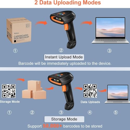 Image of ONLYU Bluetooth Barcode Scanner, Wireless 2D QR 1D Bar Code Scanners with LED Lights Display & AI Voice, Plug & Play Handheld Barcode Reader for iPhone, Android, iPad, Tablet, PC (LED Barcode Scanner)