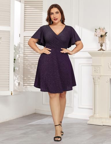 Image of ZOMVA 2025 Plus Size 0X-4X Sparkly Glitter Wrap V Neck A Line Mini Dress Sparkle Sequin Sexy Dresses Cocktail Party Club