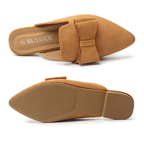 Musshoe Mules For Women Comfortable Pointed Toe Backless Slip-On Slides Loafer Flats With Bowknot,Tan 7 #TOP4