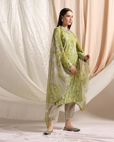 Image of GRECIILOOKS Cotton Blend Kurta Pant With Dupatta For Women | Kurti Set For Women | Festive Kurta Set For Women | Regular Fit Kurta