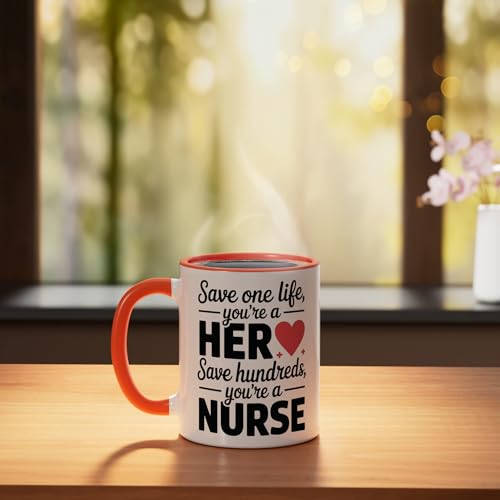 Taza Cerámica para Enfermera 11 Onzas Naranja/Blanco miniatura 3