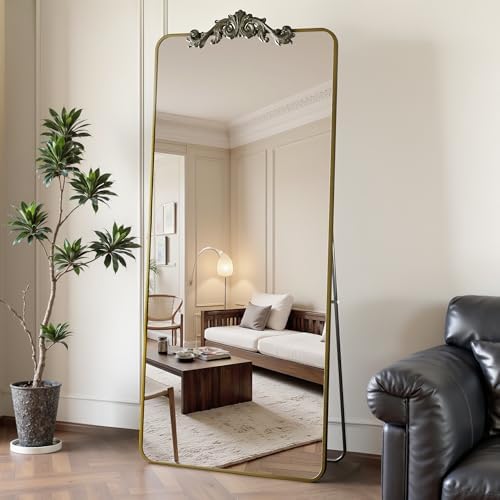 Full Length Mirror, 58"x18" Floor Mirror Freestanding with Carved...