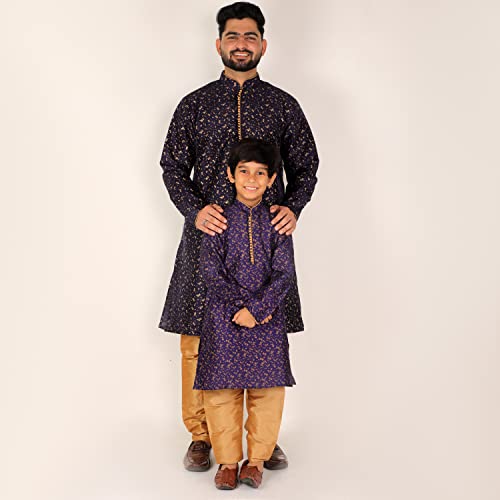 Image of Pro-Ethic Style Developer Men's & Boys Silk Floral Baap Beta Kurta Pajama Set | Father Son Matching Dresses | | (B-111)
