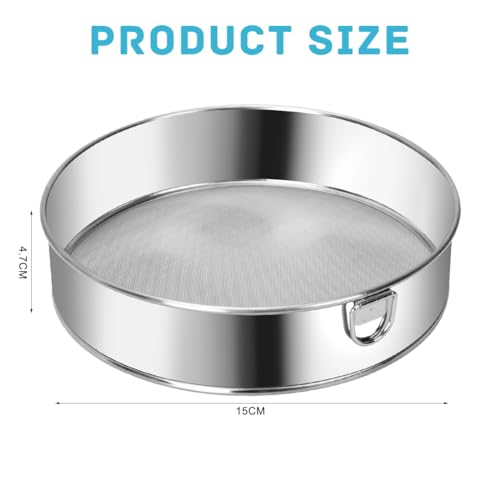 Flour Sieve Stainless Steel Round Flour Sifter Kitchen Sieve Fine Mesh for Baking Powder Cakes 6 Inch 60 Mesh - Image 2