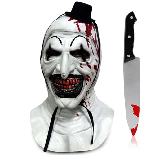 Lyxaof Art the Clown Maske für Erwachsene Terrifier Joker Requisiten Vollkopf-Kostümzubehör Halloween Weihnachten Karneval Verkleidungsparty für Männer und Frauen