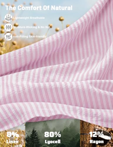 Image of TARSE Womens Striped Linen Barrel Pants with Pockets Y2k Patchwork