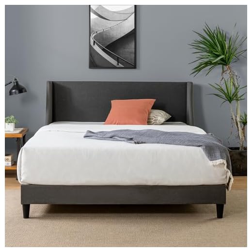 Zinus Evelyn Letto 140x190 cm - Struttura letto 25 cm di altezza - Letto imbottito con ampia testiera a dondolo - Grigio scuro