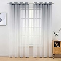Cortinas Habitacion Matrimonio MIULEE 2 Unidades Cortinas Translúcida Visillo Suave Poliéster para Ventanas Balcon Color Gasa Moderna con 8 Anillas para Habitación Dormitorio Balcon Salón 140x225cm Degradado Gris